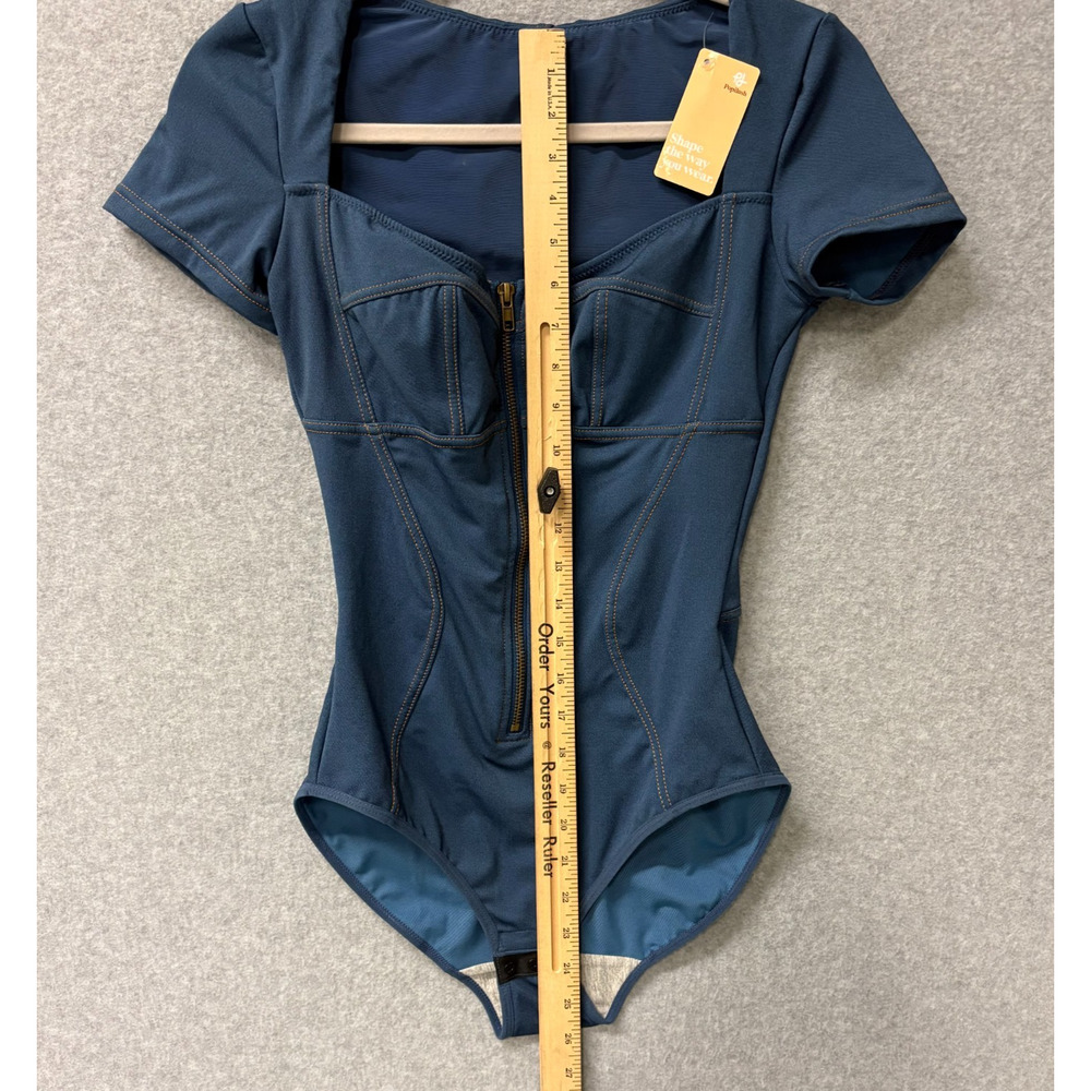 Popilush Sculpting Denim Bodysuit Zip Front Shapewear Blue Slimming Small NWT - Picture 7 of 14